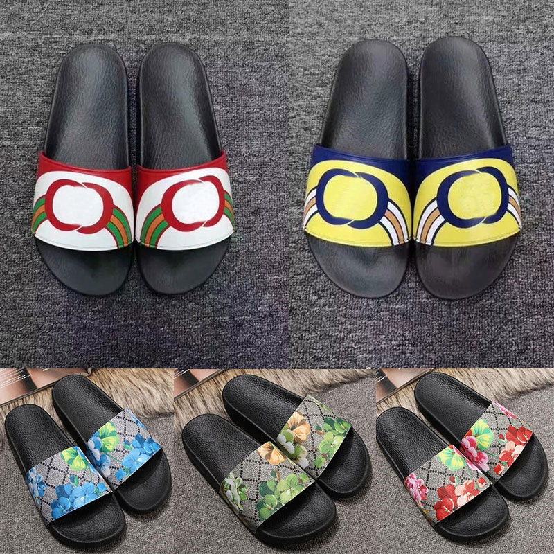 

New us5- us13 Men Women Sandals flower animals Summer sandals Slide Summer Fashion Wide Flat Slippery Sandals Slipper with original box, Black