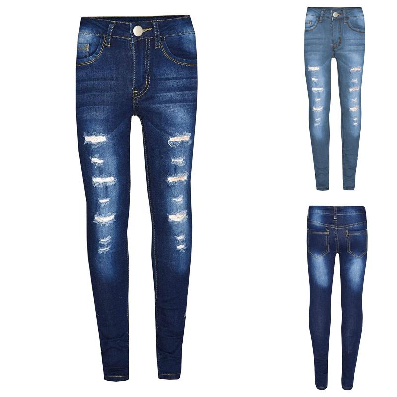 

Jeans 3-13 Years Kids Boys Clothes Skinny Classic Hole Pants Children's Fashion Tight Pocket Button Zipper Long JeansJeans, Blue