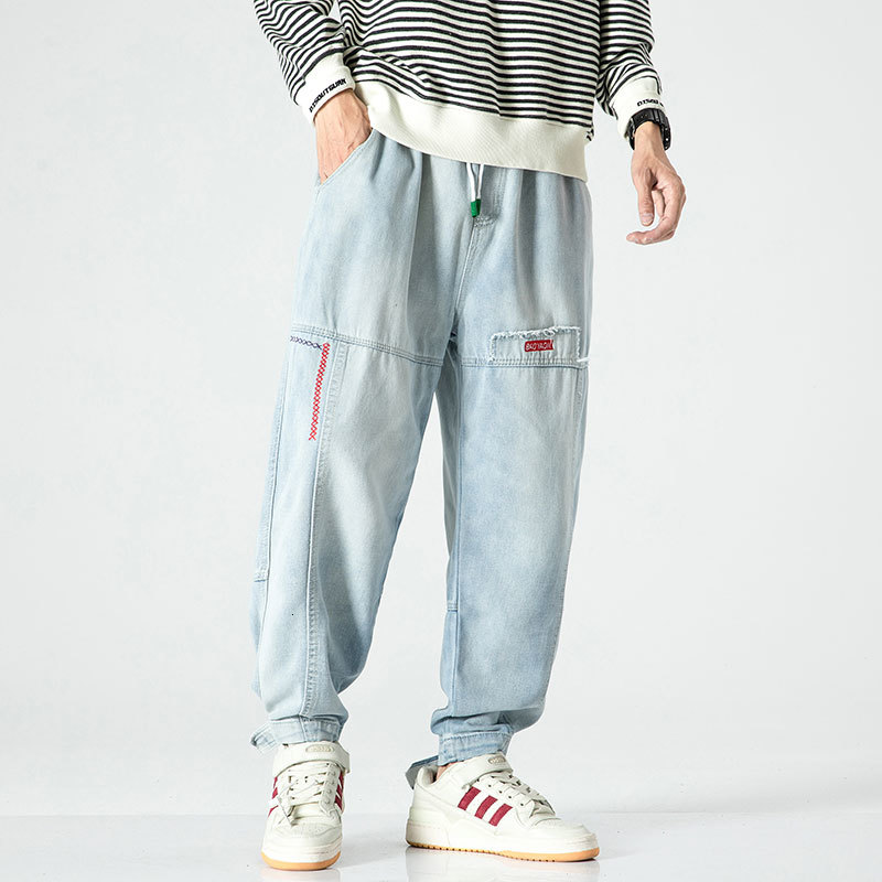 

2021 New Men's Straight Jeans Plus Size Hip Hop Blue Jean for Mens Denim Pants Men Fashion Trousers Efgf, Light blue