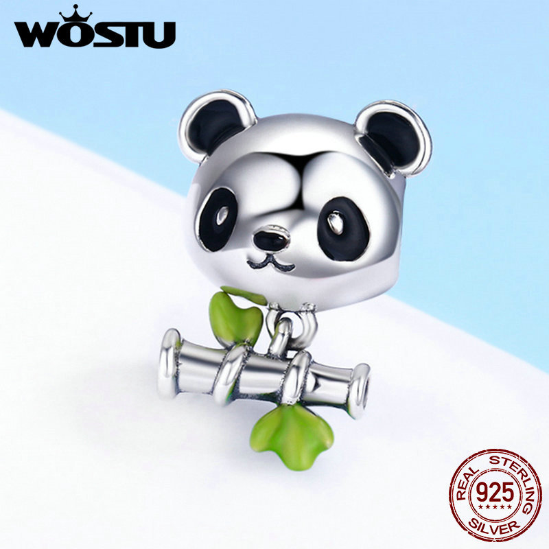 

WOSTU Real 925 Sterling Silver Lovely Panda & Bamboo Beads Charm Fit Original Charm Bracelet Sterling Silver Jewelry FIC325 Q0531