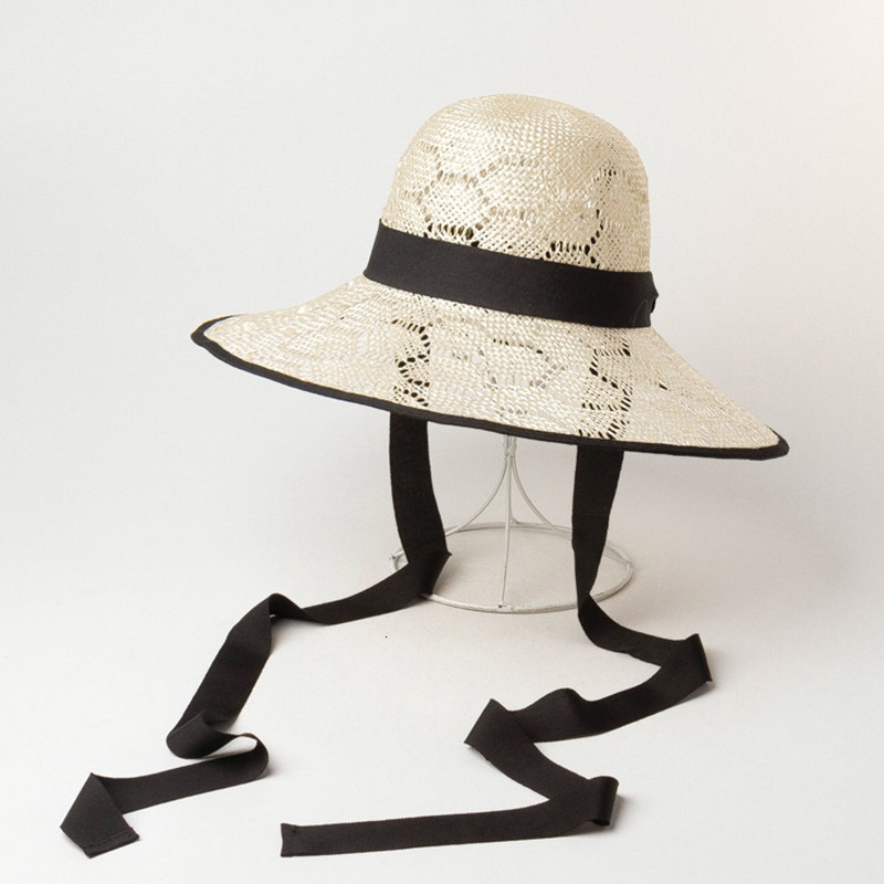 

2021 New Elegant Natural Sisal Women Floppy Sun Lady Straw Bowler Black Wind Band Beach Derby Wedding Church Cloche Hat Ji0f, As show