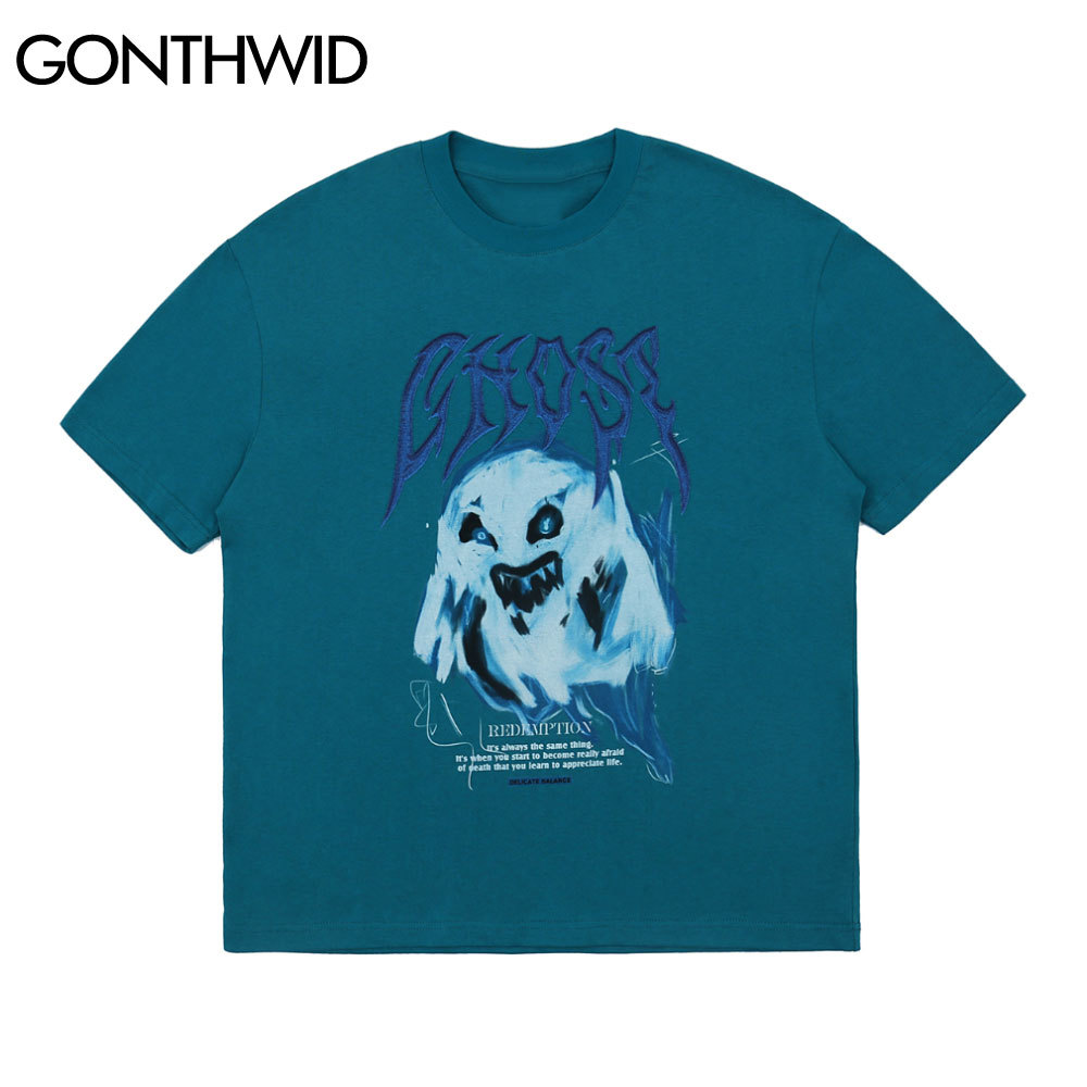 

GONTHWID Tshirts Streetwear Hip Hop Graffiti Ghost Punk Rock Gothic Tees Shirts Men Harajuku Fashion T-Shirts Casual Cotton Tops C0315, Black