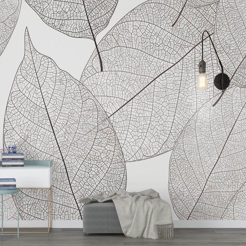 Custom Mural Wallpaper Modern Minimalist Leaf Veins Texture Living Room Bedroom Background Home Decor Waterproof-image-706628729