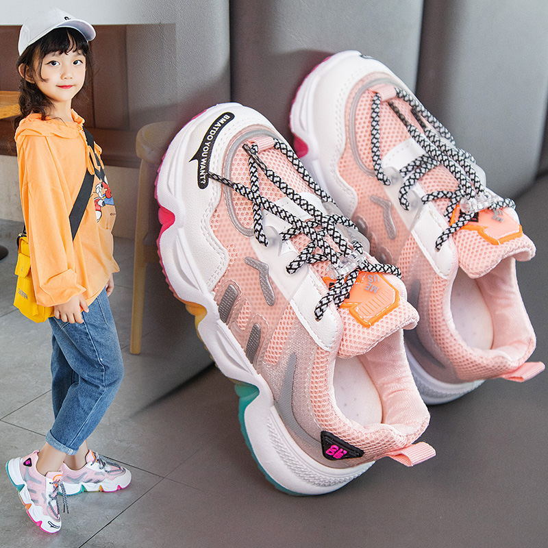 

Girls Sports Shoes Autumn New Childrens Sneakers Big Kids Students Pink Wild Childrens Shoes Casual 26-37#, A05 pink