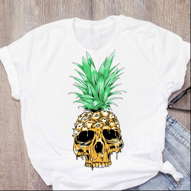 

women graphic pineapple printed fruit o neck summer lady t shirt womens clothing tee female t shirt, White