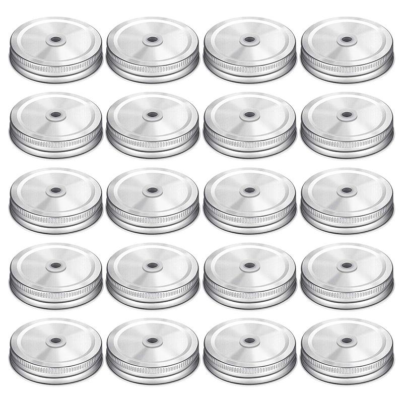 

Kitchen Storage & Organization 20 Pieces Metal Regular Mouth Mason Jar Lids With Straw Hole Compatible (Silver, 2.7 Inch)