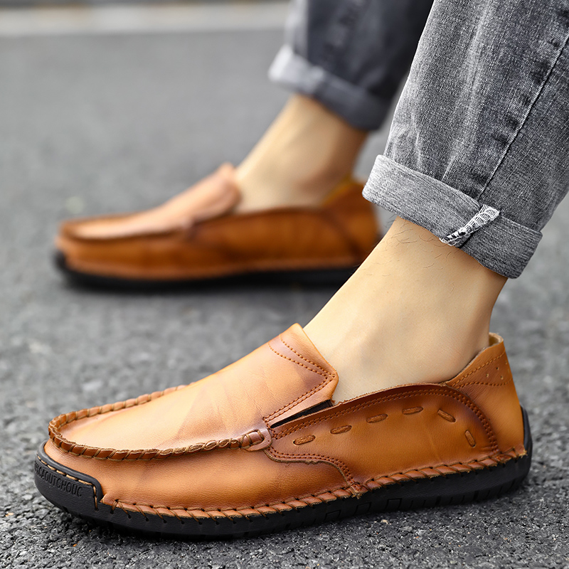 

Genuine Leather Handmade Men Casual Shoes Men Fashion Trend Breathable Loafers Shoes Man Italian Brand Moccasins Plus Size 38-48, Black