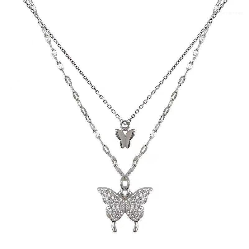 

Chains Korean Version Tide Fashion Retro Personality Wild Double-layer Butterfly Necklace Jewelry 2021 Summer Niche Hip-hop Pendant