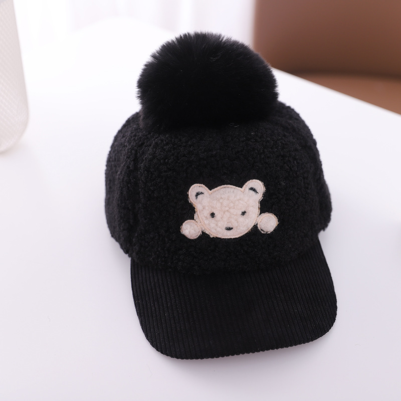 

2020 New Child Bear Fur Ball Baseball Cap Lambswool Thickened All-Matching Fashion Peaked Cap Personality Trend, Blue