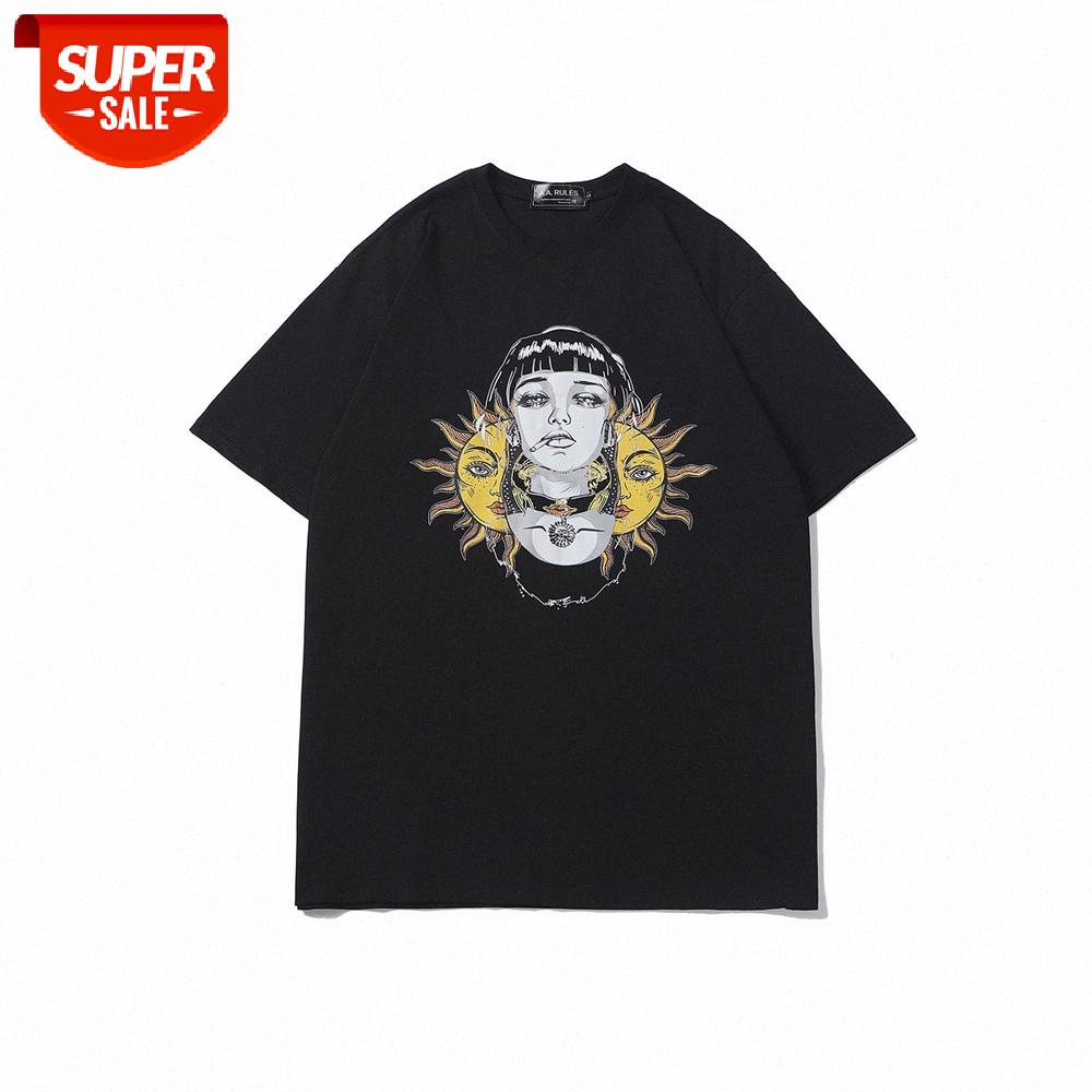 

Anime character printed short-sleeved t-shirt men's street loose round neck five-point sleeve #ht4B, White;black