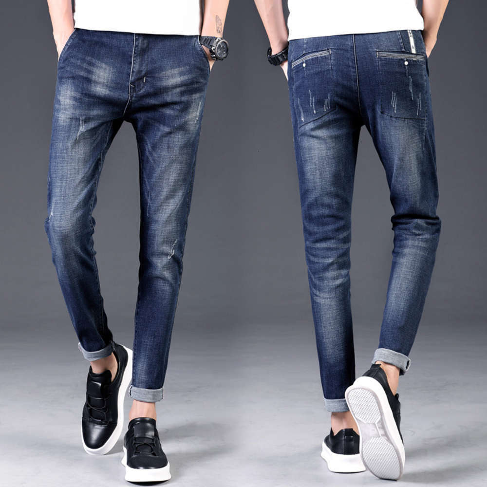 

men's 2021 new stretch quarter Korean slim fit small leg Jeans 209, Blue