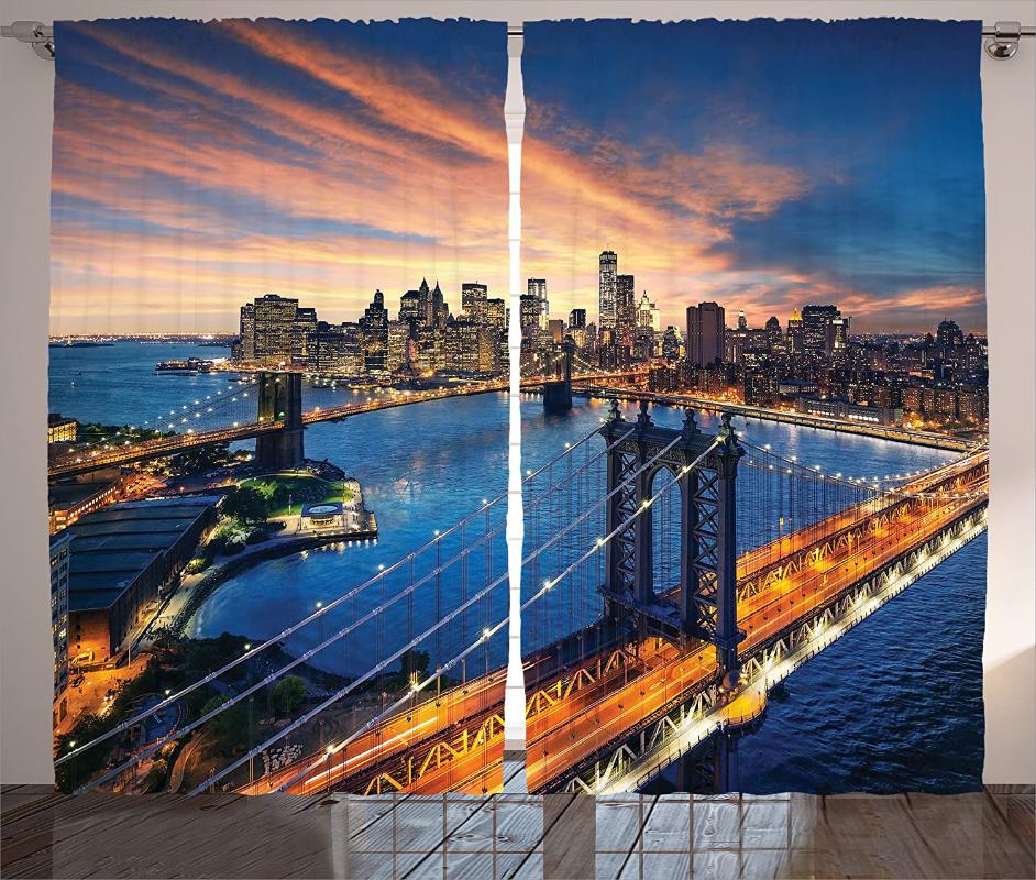 

Curtain & Drapes Landscape Curtains American City Sunset Over Manhattan And Brooklyn Bridge Cityscape Picture Living Room Bedroom Window