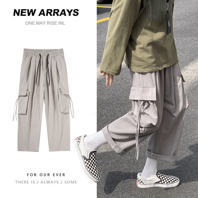 

2021 New Men's Loose Casual Straight Cargo Baggy Pants Military Streetwear Trousers Hip Hop Style Joggers Sweatpants M-5xl Vkei, Army green
