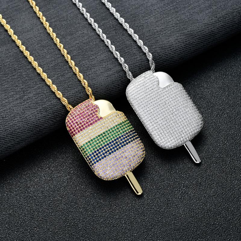 

Pendant Necklaces Cream Iced Out Bling Necklace Mirco Pave Prong Setting Men Women Female Male Fashion Hip Hop Jewelry BP108, Silver