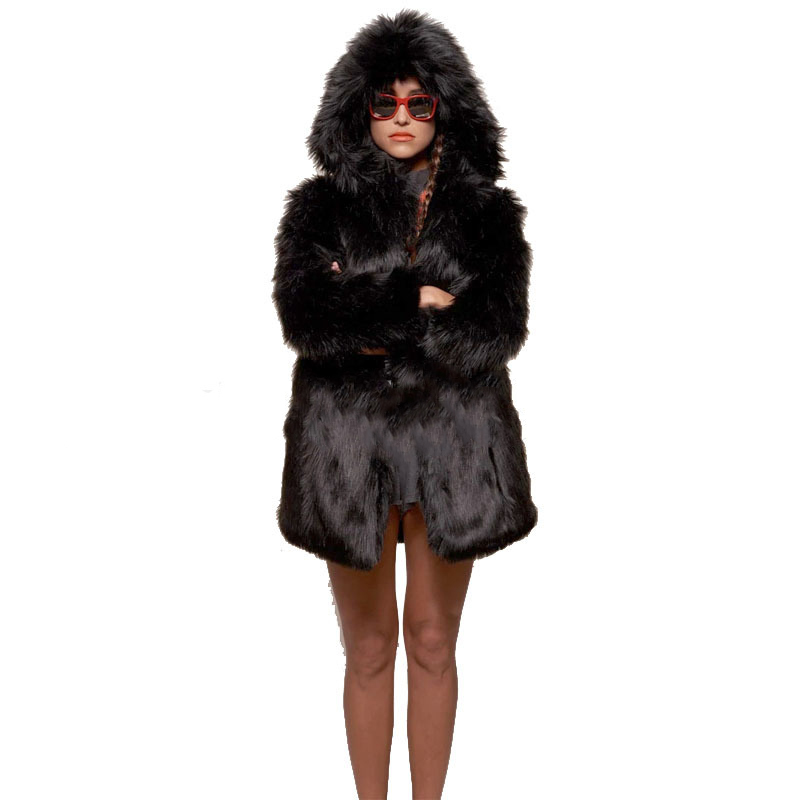 

Cool black imitation cashmere women's fur coat, high-quality stand-up collar, retro comfort, mth, fashion, travel and commute