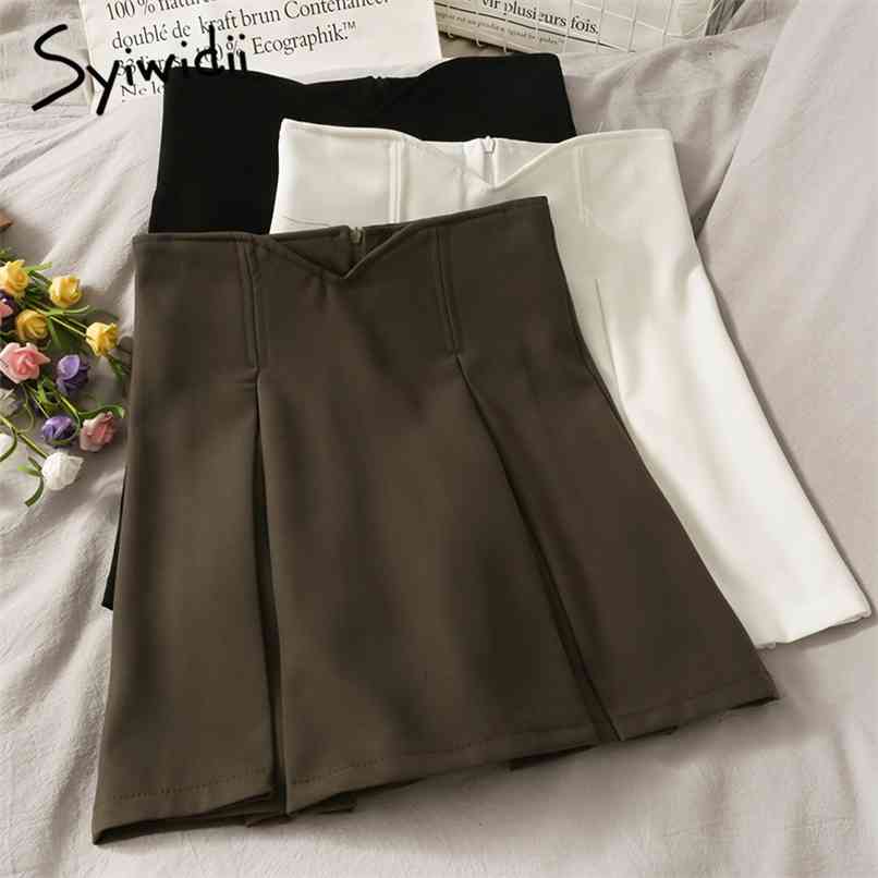 

Vintage Zipper Skirt for Women High Waist Casual A-Line Solid Black Spring Summer Korean Fashion Mini Skirts 210607, Coffee