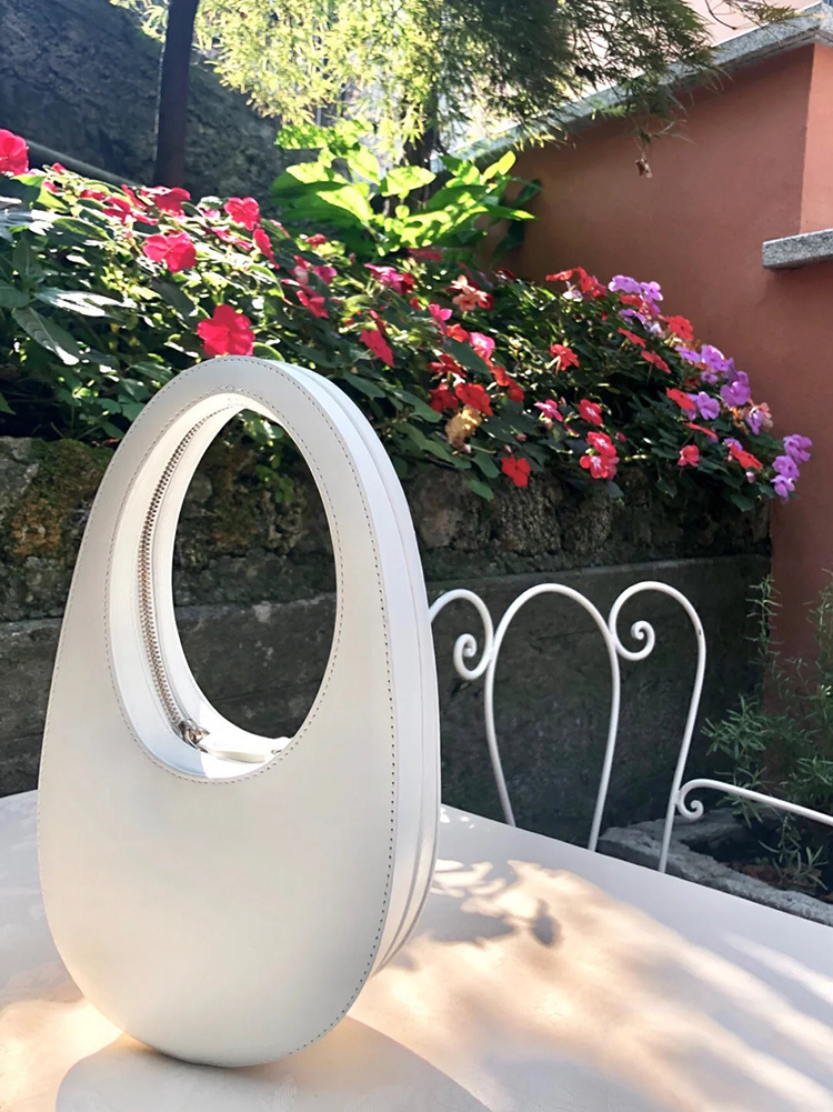 

Oval Tote Bags for Women Hollow Out Purses and Handbags Cowhide Goose Egg Womens Bag Fashion Female Wallet, Black