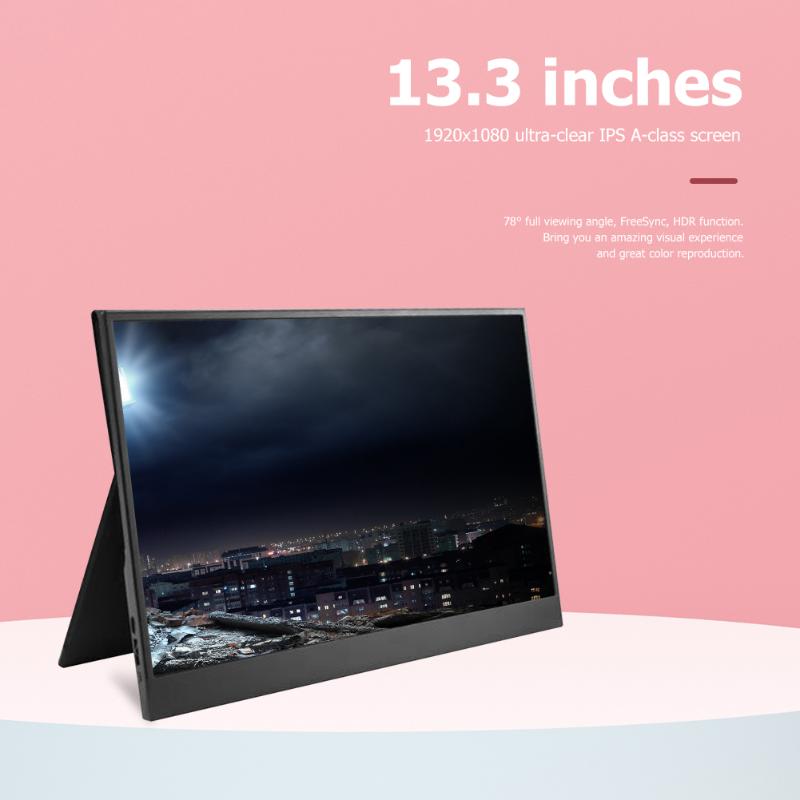 

Portable Monitor 13.3 inch Computer Display Ultra Slim Thin 1920 x 1080 Full HD IPS Screen USB Type C HDR Gaming Monitor