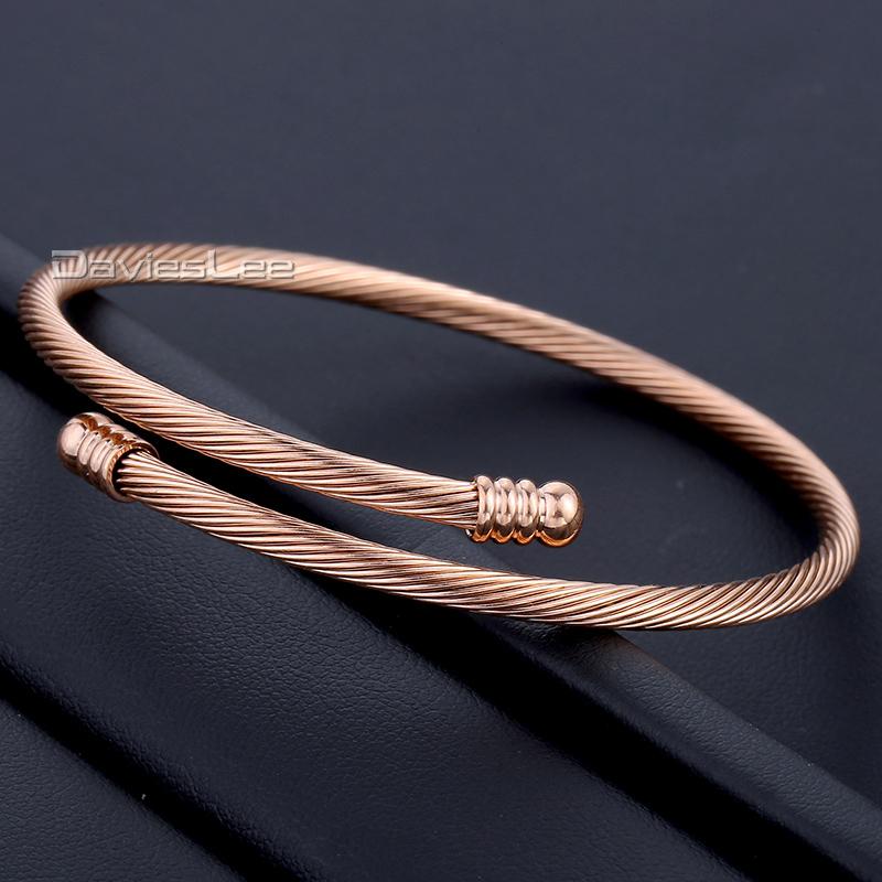 Link, Chain Davieslee Stainless Steel Twisted Rope Rose Gold Black Tone Elegant Womens Girls Fashioned Bracelet DLKG189-image-707451445
