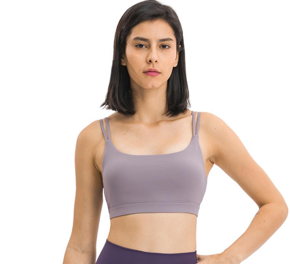 

L-019 U Neck Yoga Bra Outfits Double Shoulder Strap Camis Tank Tops Fitness Wear Athletic Exercise Runningt Sports Gym Clothes Women Underwear, Ou grey