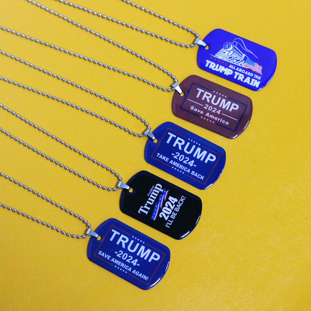 

2024 Trump Necklace Party Favor US President Election Flag Pendant Stainless Steel Tags I'll Be Back Keyring 5 Style, Black