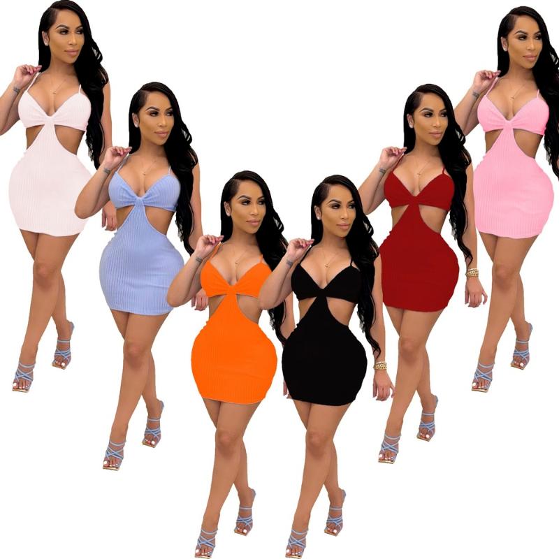 

Casual Dresses Sexy Bra Knitted Mini Dress Sleeveless Bodycon Party Wear Women Spaghetti Strap Cut Out Summer Night Clubwear For 2021, Burgundy