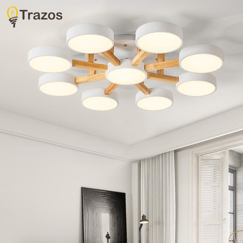 

Nordic Wood Ceiling Lights For Living Room Decor 220V Round Metal LED Lamp Surface Mounted Lighting Plafonnier