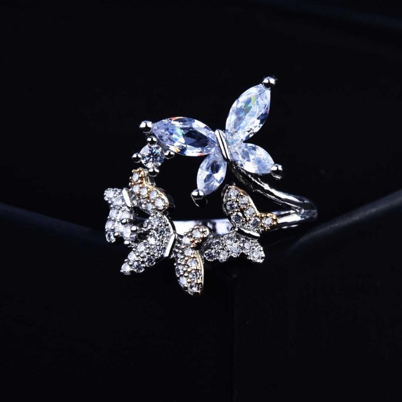 

Cluster Rings Butterfly Ring Three-Dimensional Fairy Ins Style Fashion Personality Opening Adjustable Inlaid Zircon Exaggerated Niche, Golden;silver