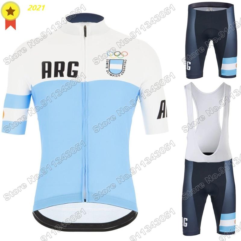 

Racing Sets 2021 Argentina Cycling Jersey Set National Team Clothing Road Bike Suit Bicycle Tops Bib Shorts Maillot Ropa Ciclismo