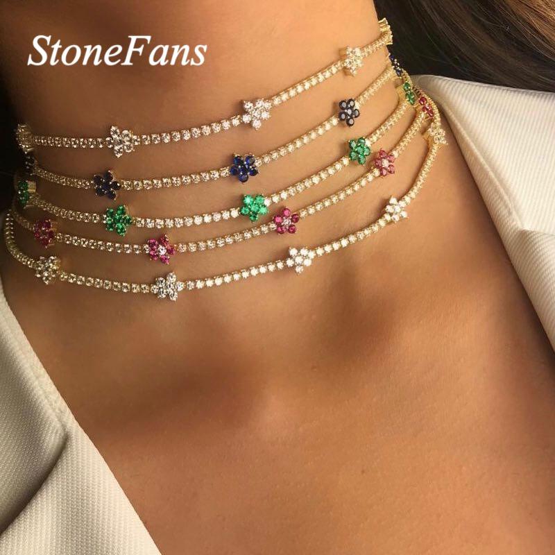 

Chokers Stonefans Statment Gold Chain Multicolor Star Necklace Rhinestone For Women Simple Flower Crystal Choker Jewelry