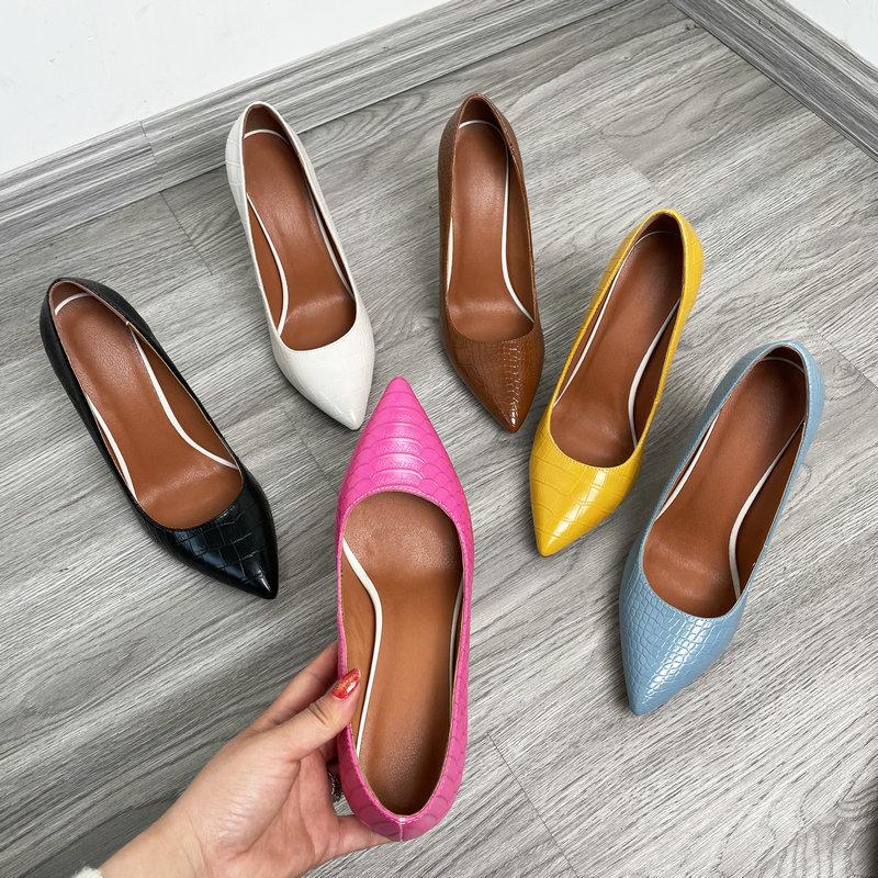 

Dress Shoes 10 CM Heels Womens Pumps High Heeled Stiletto Fashion Party Ladies Brown Blue Yellow Beige Rose, Brown e