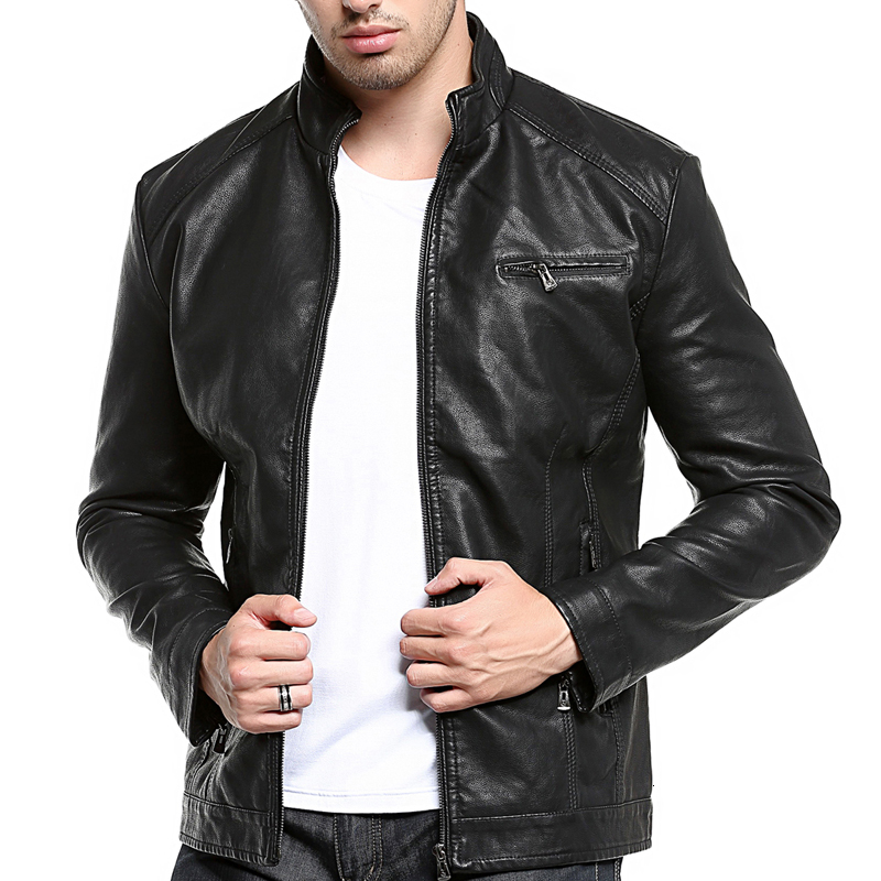 

2021 New Brand Motorcycle Jaqueta De Couro Masculina Men Pu Faux Leather Bomber Jacket Male Coats Jackets 4wr4, Dark brown