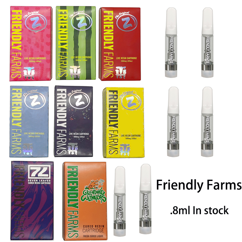 

Vape Cartridges Friendly farms Carts FF Atomizers 0.8ml Cartridge Ceramic Coil 510 Thread Empty Flat Mouthpiece Cart Pyrex Glass Tank E Cigarettes Packaging