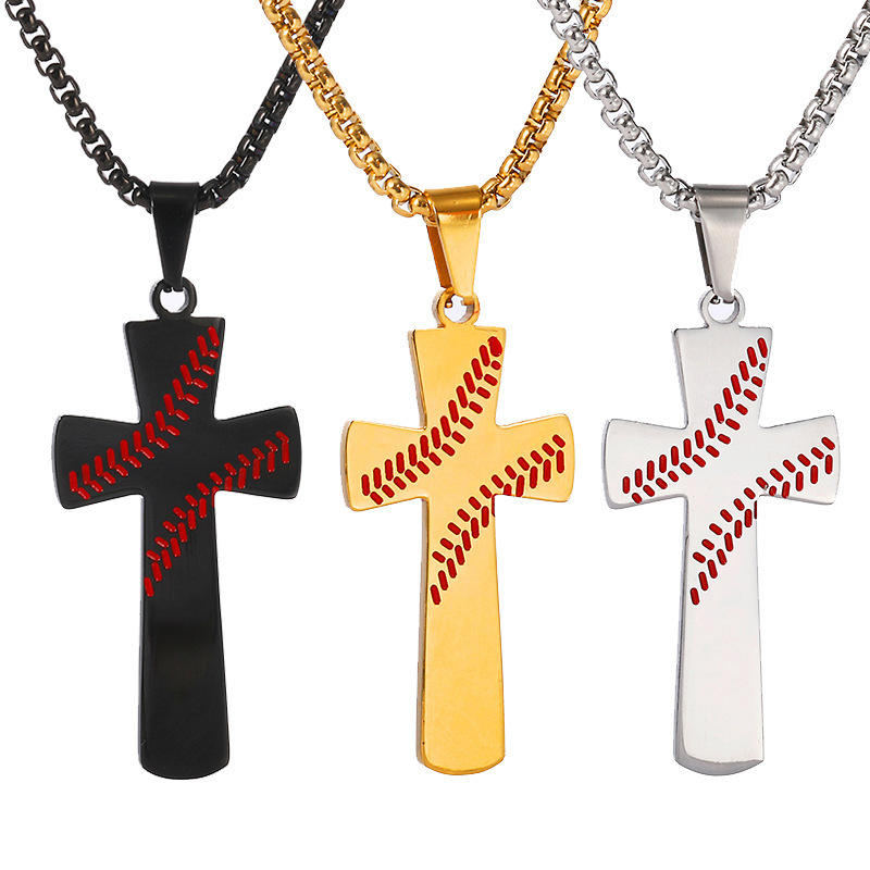 

Cross Pendant Necklace Stainless steel 4:13 bible baseball religious Christ Necklace Brief Chains Pendant Necklaces