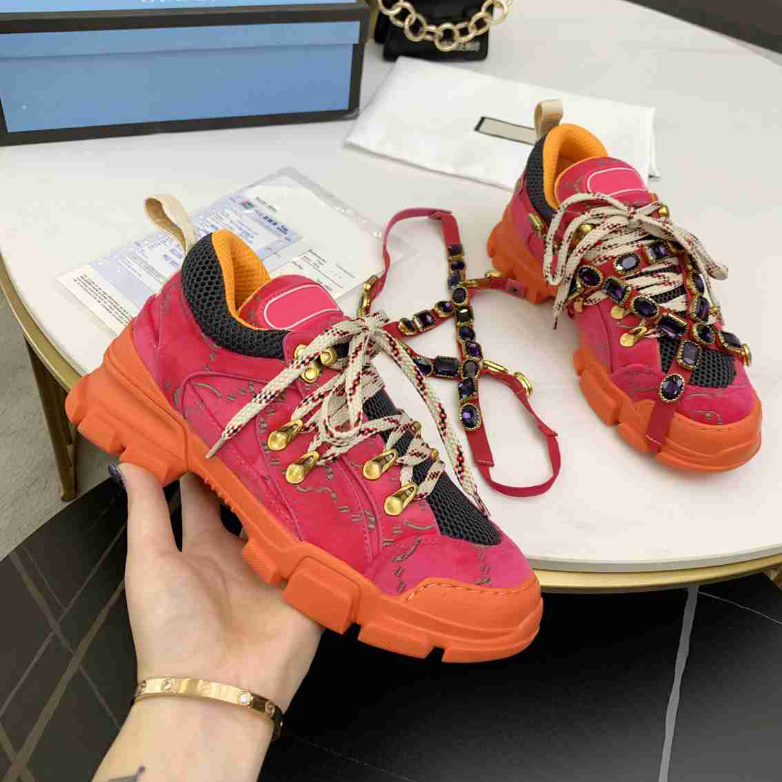 

Women diamond chain casual sports shoes fashion Men platform hiking shoe sneakers top designer couples runners trainers box large size 35-45