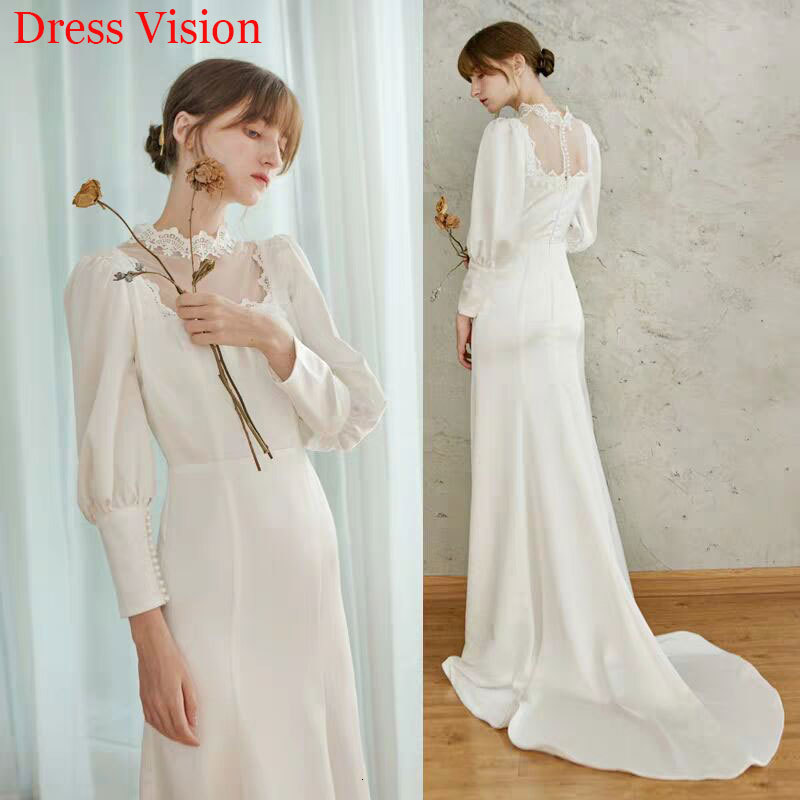 

2021 Style Lace Neck Long Sleeves Wedding Es Robe Marie to Be Bride Gown Vestido De Novia T2zd, Same as image