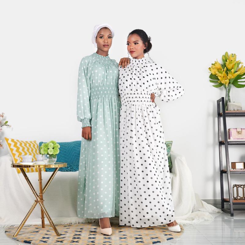 

Ethnic Clothing Latest Style Fashion Women Dashiki Abaya Polka Dot Girdle Waist Small Fresh Africa Dubai Long Dress Size S-XXL