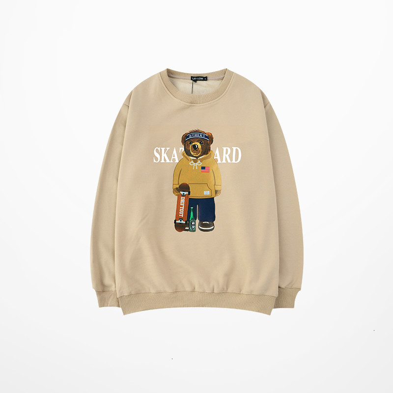 

2021 Top quality Fashion 3d Cartoons Bear Prints Skate Harajuku Casual Hot Fleece Wear Black Khaki Hoodies of Men Sweaters MWNG