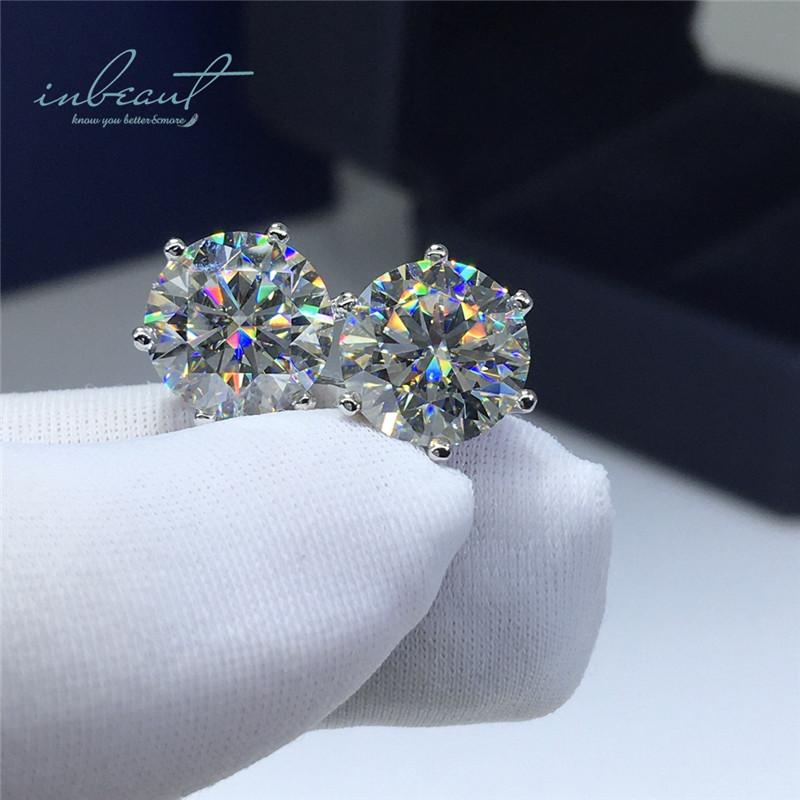

Stud Inbeaut 18K White Gold Plated Total 6 Ct Excellent Cut D Color Pass Diamond Test Big Moissanite Earrings 925 Silver Jewelry, Golden;silver