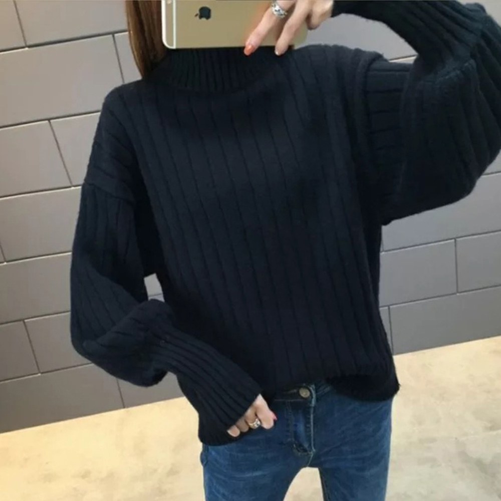 

2021 New Women Casual Lantern Long Sleeve Turtleneck Autumn Pullover Fashionable Knitted Korean Harajuku Sweater Tkay, Yellow