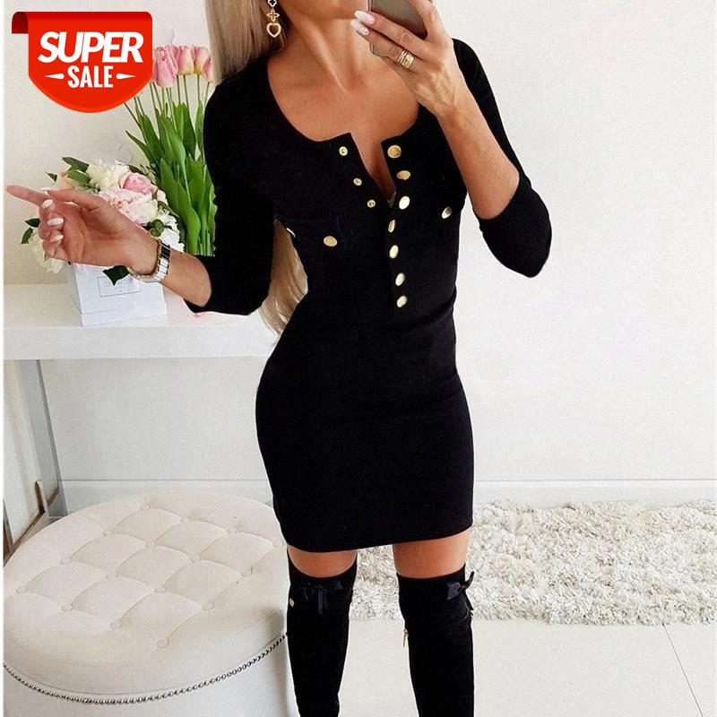 

Autumn Spring Women's Knitted Bodycon Jumper Dress Fashion Ladies Winter Long Sleeve Sweater Tops Short Midi Dress #D89q, Black;gray