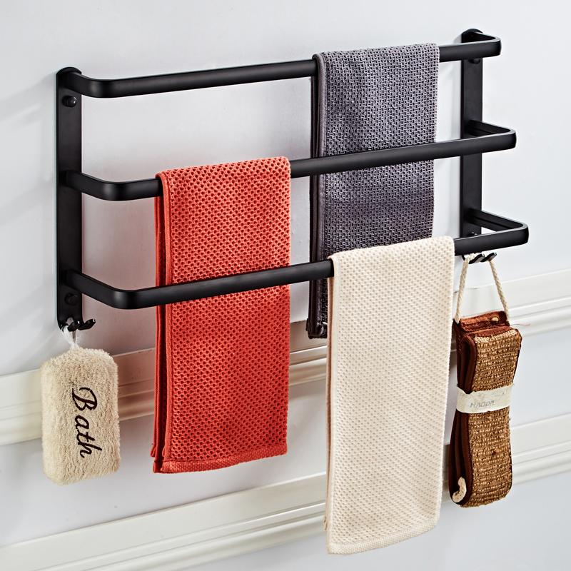

Towel Hanger Wall Mounted 40-50 CM Towel Rack Aluminum Bathroom Hanging Robe Hook Shelve 3 Layer Matte Black Holder, Single 40cm