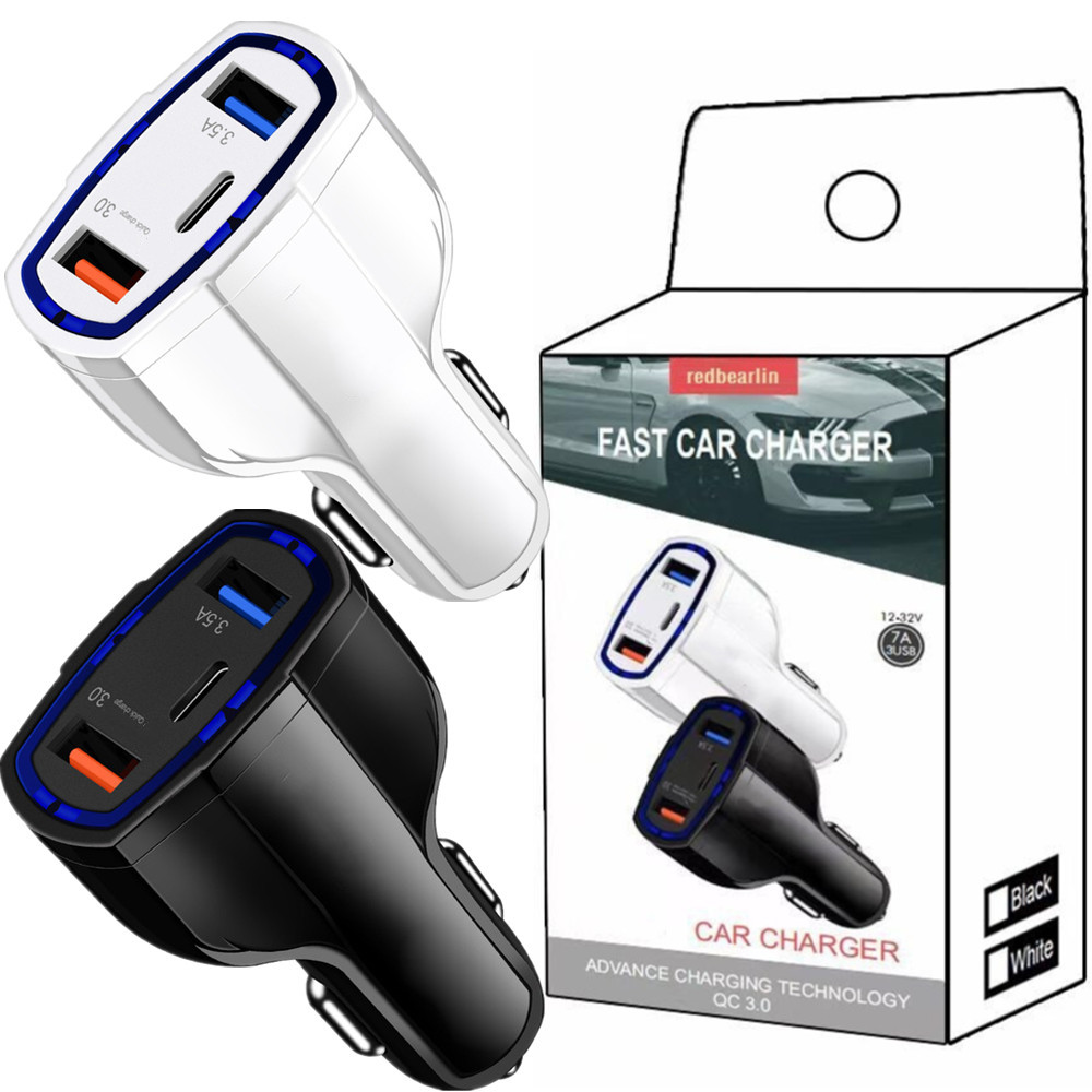 

7A 35W USB C Car Charger fast Charging type C QC 3.0 PD usb-c Auto Power Adapter With Retail box For Iphone 7 8 11 12 13 pro Samsung htc gps android phone pc