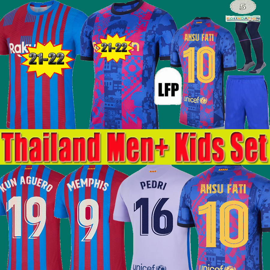 

Camisetas de football MEMPHIS PEDRI Kun Aguero BarCEloNA soccer jerseys BarCA FC 20 21 22 ANSU FATI 2021 2022 GRIEZMANN F. JONG DEST kit shirt men kids sets socks, Home 2 patch