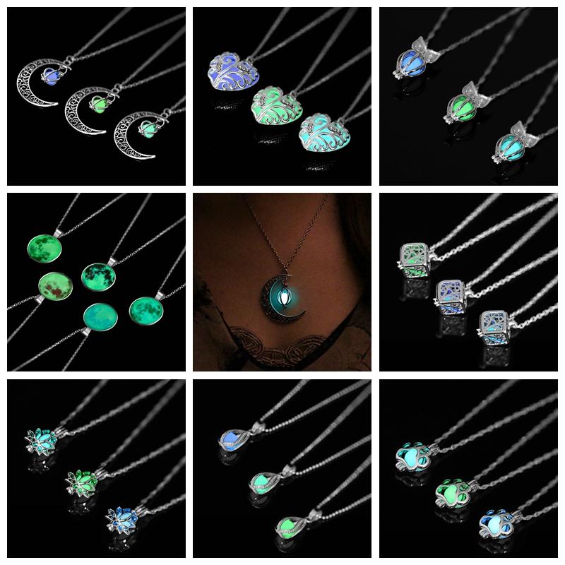 

Pendant Necklaces ZOVOLI Vintage Moon Luminous Glowing Moonstone Necklace Women Jewelry Long Chain Lotus Buddha Gifts, Silver