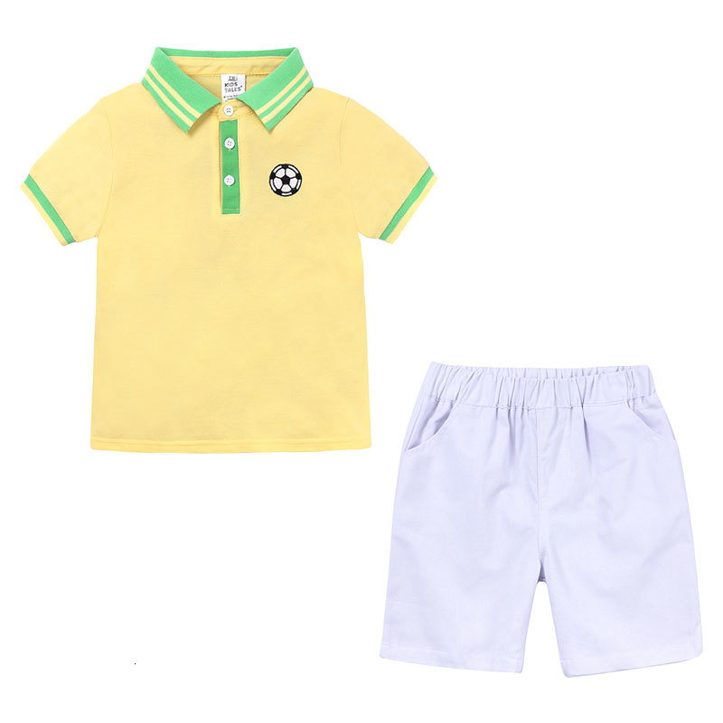 

2021 New Fashion Football Boys Summer Sports Children Clothing Set Cotton Short Sleeve Tops+shorts Kids Clothes 1-6 Years 0hyp, White