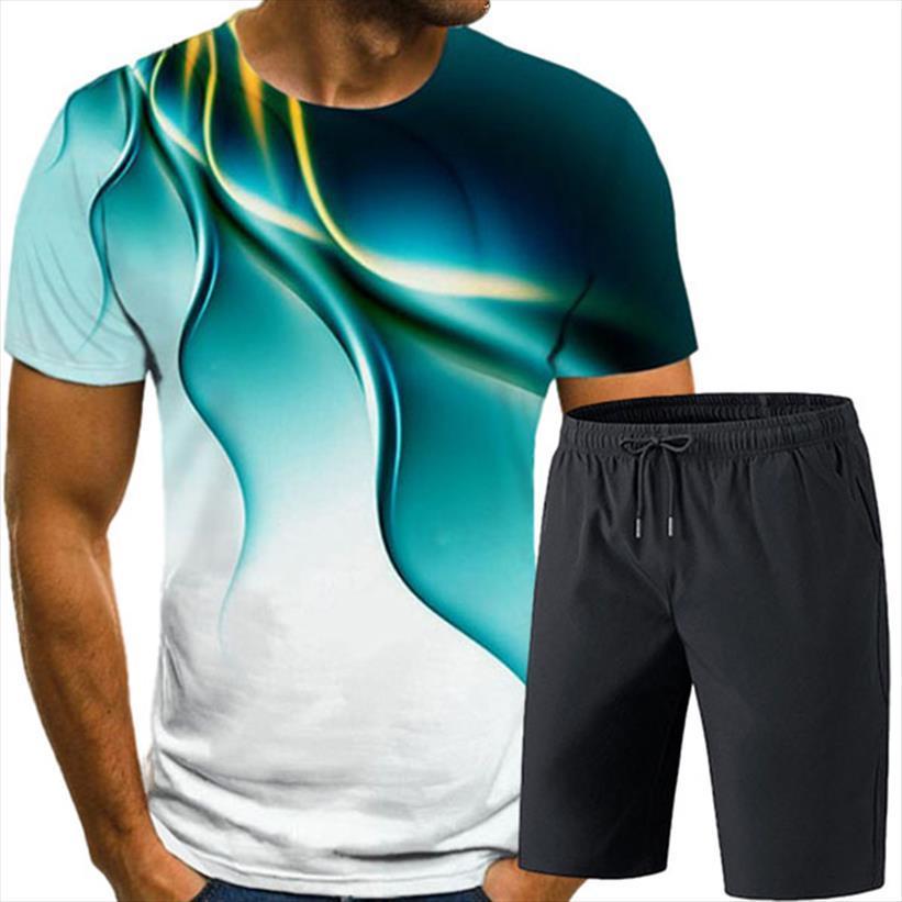

casual set clothing 3d men tracksuits creative print 2 piece outfit crewneck graphic t shirts suit sportswear, Gray