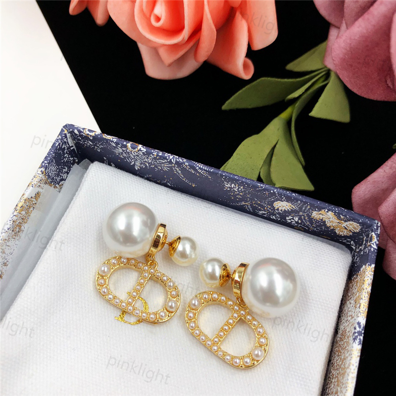 

Charm Pearl Earring Women Letter Luxury Earrings Lady Engagement Wedding Elegant Jewelry Double Alphabet Jewelrys