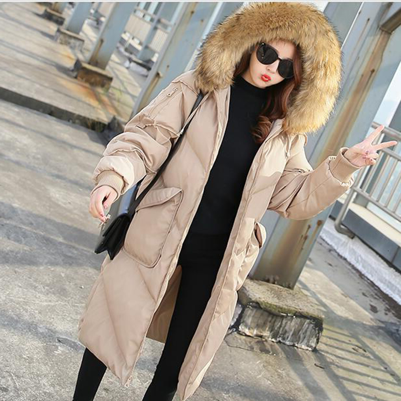 

2021 New Large Faux Fur Collar Overcoat Parka Autumn Winter Woman Women Long Coats and Jackets Pp013 P0dr, Black