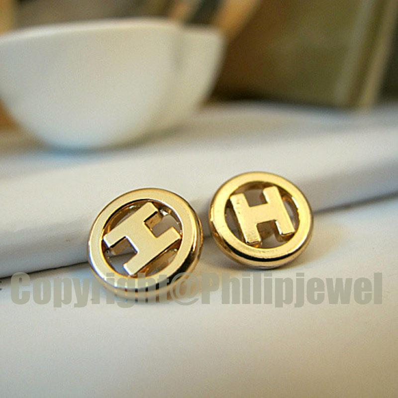 

charms diy handmade shallow gold cutout letter h shirt dresses sew-on decoration mini button accessories 12pcs lot, Bronze;silver